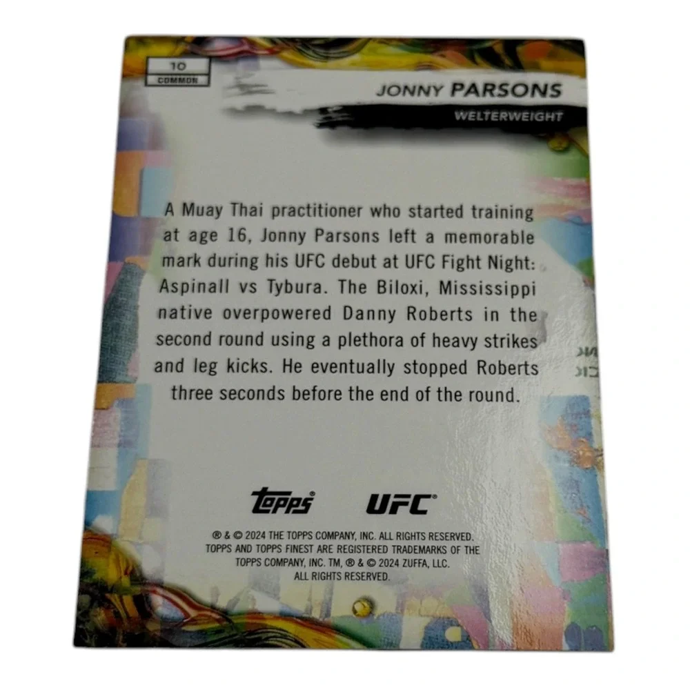 2024 Topps Finest UFC Jonny Parsons Rookie Card RC #10 Common Welterweight Card